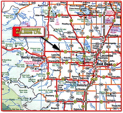 Map to W. Pidhirney LTD